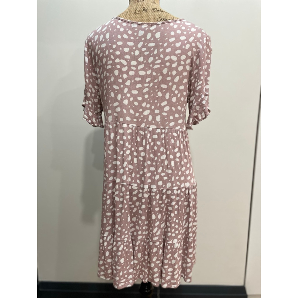 Papillon Mauve White Spotted Tiered Babydoll Dress M Deer Print Boxy Oversized - Picture 3 of 7
